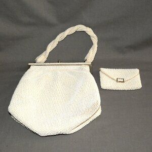 Vintage Lumured Petite Bead Beaded Evening Bag Handbag Purse with Coin Purse